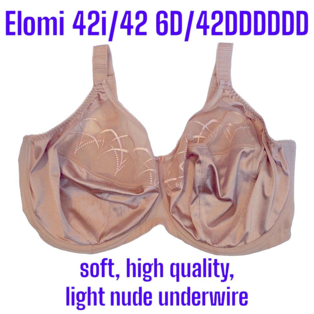 42i Elomi Cate Latte Nude Sheer Lace Modest Coverage Bra Underwire 42(6D) EL4030